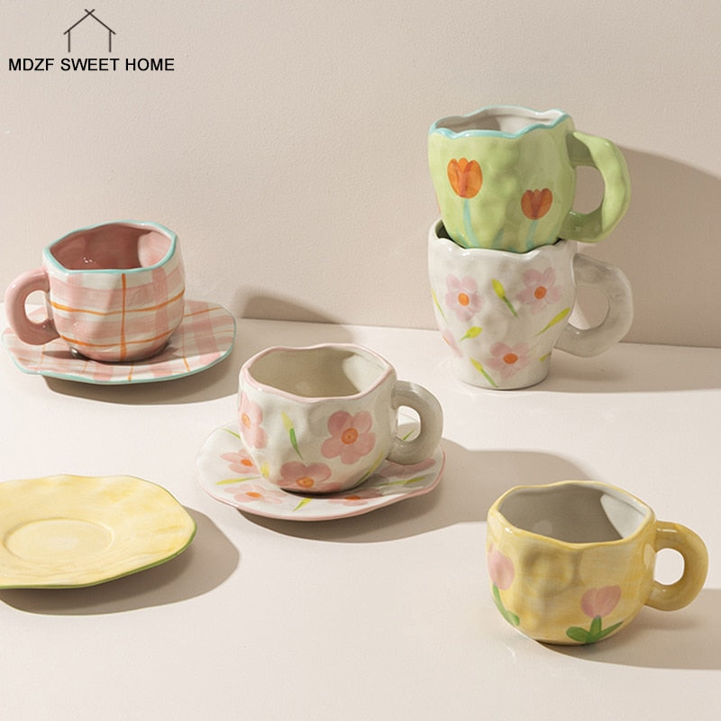 Hand-painted Flower Ceramic Cups