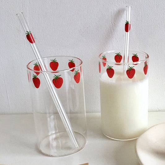 Transparent Strawberry Glass with Straw