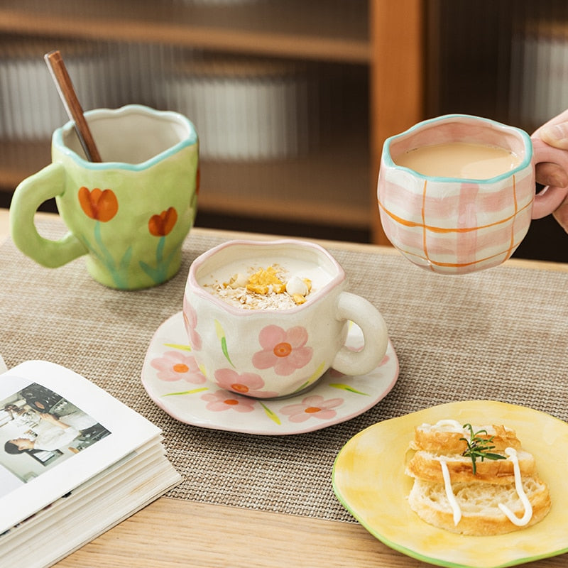 Hand-painted Flower Ceramic Cups
