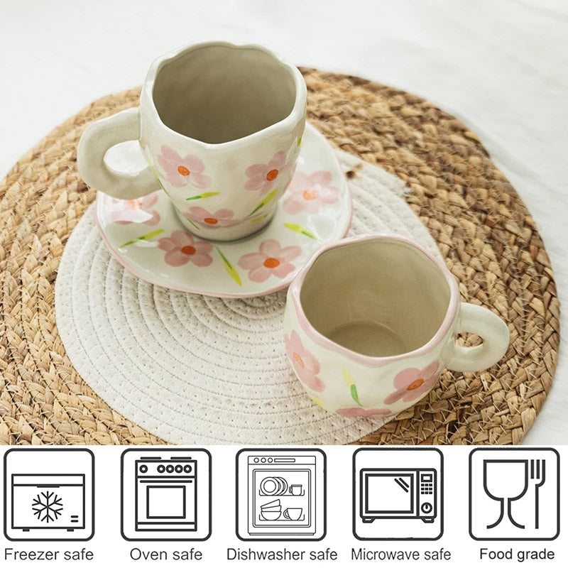 Hand-painted Flower Ceramic Cups